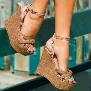 Snake skin wedge heels